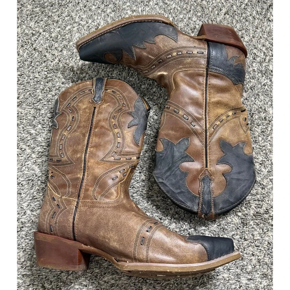 Laredo Porter Men's Tan Leather Western Boots Snip Toe Size 10D